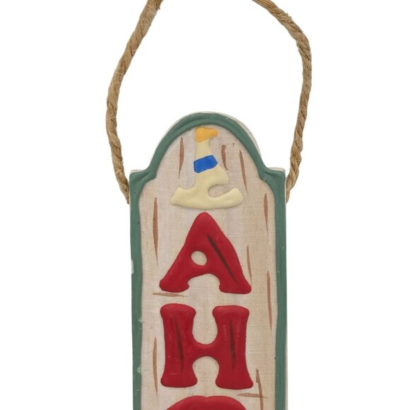 Nautical Wooden "Ahoy" Sign With Rope Hanger Christmas Ornament Miniature 6.5" - Picture 2 of 6